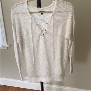 white lace-up sweater